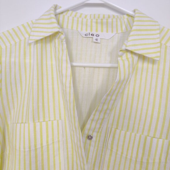 Cleo Women's Shirt Blouse Size XS Striped White Yellow Cotton Lightweight Casual - Picture 3 of 10